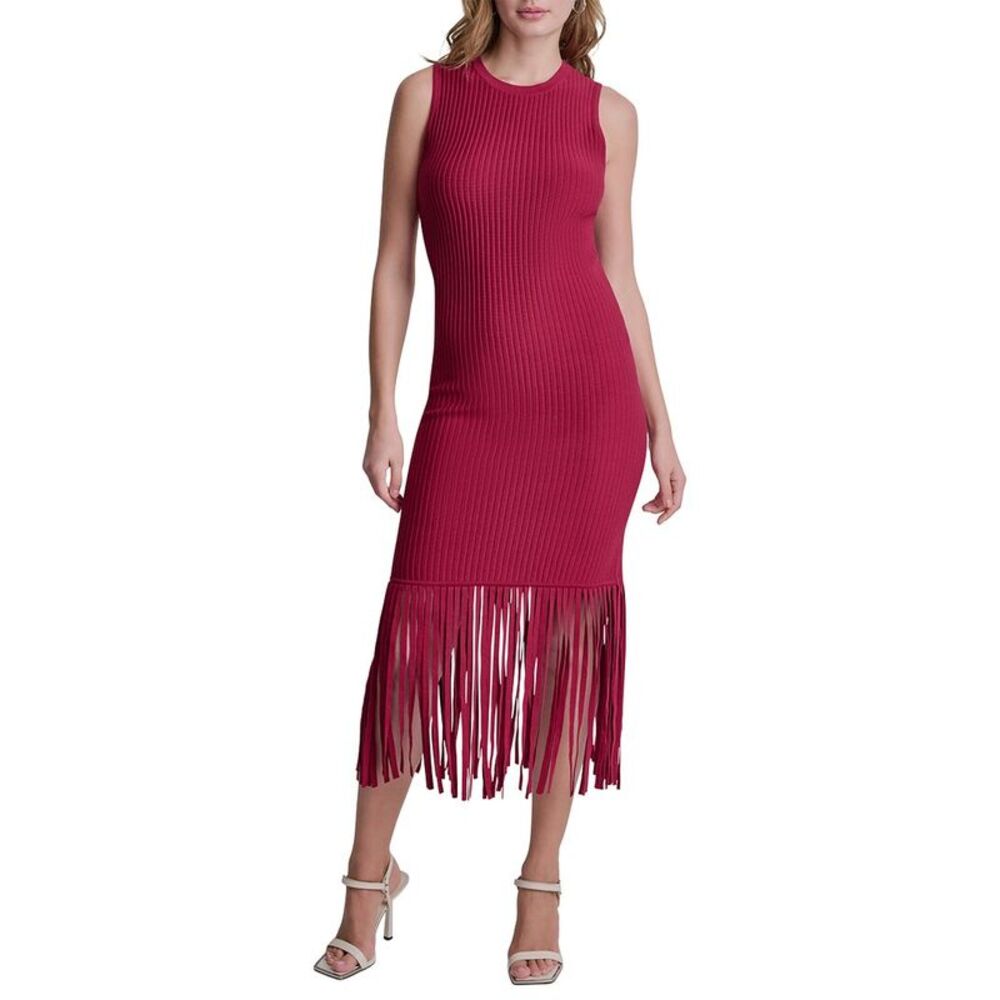 Dkny Womens  Fringe Sweaterdress, Red